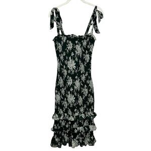 Abercrombie & Fitch Dress Womens Small Green Floral Smocked Ruffle Midi Sundress